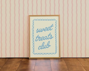 Sweet treats club | Colourful Typographic Wall Art Print | For Kitchen | Bedroom | Living Room A4