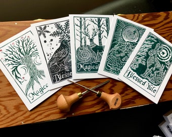 Yule cards, 10 pack of mixed designs. Pagan Xmas cards