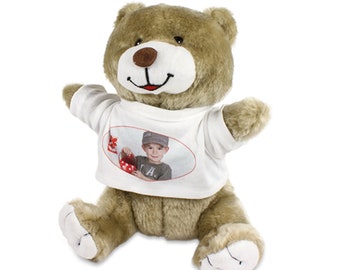 Plush toy teddy bear Fred with your desired picture/photo