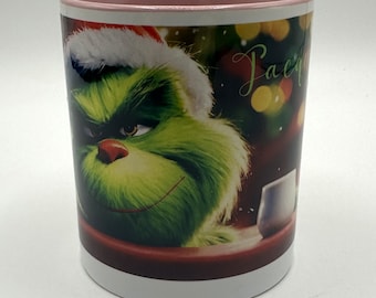 Grinch Tasse farbiger Henkel und Tassen innere mit Name