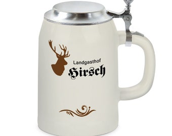 personalisierter lichtgrauer Bierkrug 0,5ltr. mit Deckel, mit persönliches Bild, Text u.v.m.