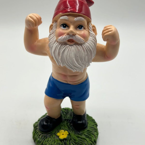 Bodybuilder garden gnome red hat 13 cm high