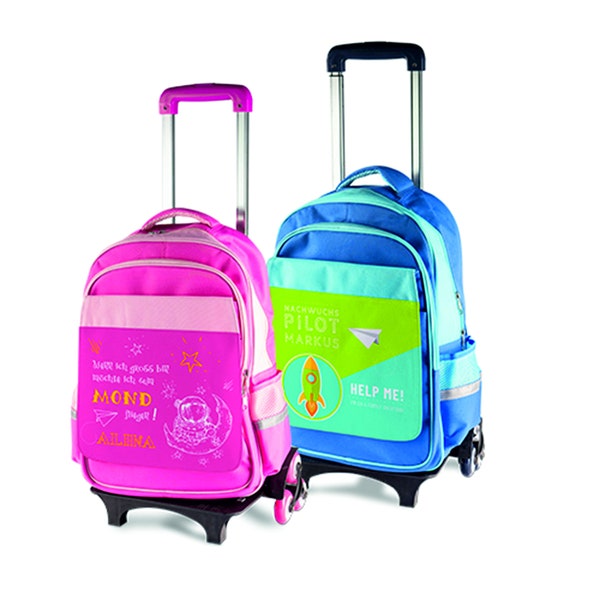 personalisierte Kinder-Trolley mit abnehmbarem Rucksack mit ihrem Wunschbild bedruckt