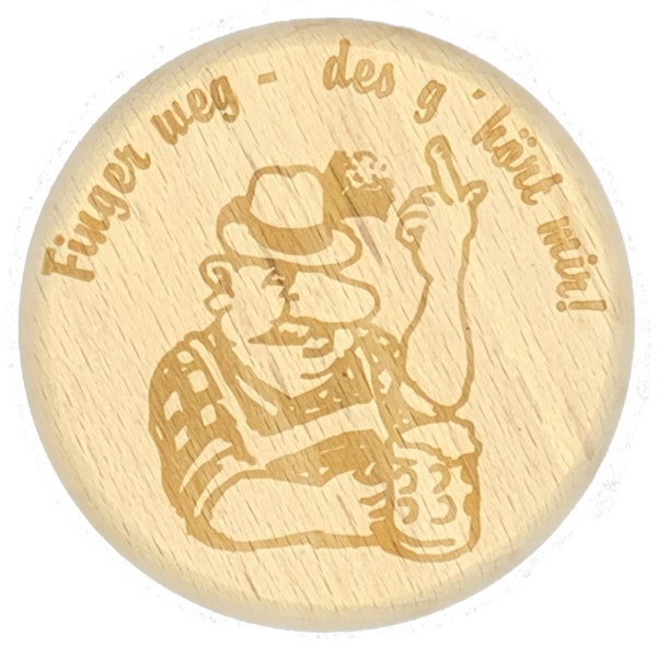 Coperchio del bicchiere da birra in legno - coperchio della birreria in legno - con la scritta: Giù le mani, è mio!