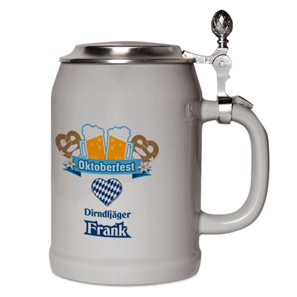 personalisierter dunkelgrauer Bierkrug 0,5ltr. mit Deckel, mit persönliches Bild, Text u.v.m.