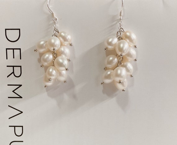 Freshwater Grape Pearls Earrings, Dainty Dangle Drop Pearls Grape