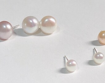 Christmas Gift, Freshwater Pearls Studs, Minimalist Freshwater Pearls Studs, Simple Freshwater Pearls Studs, Bridal Pearls Studs