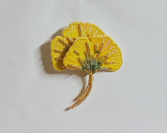 Handmade Yellow Ginkgo Brooch, Ginkgo Brooch, Plant Theme Brooch, Birthday Gift