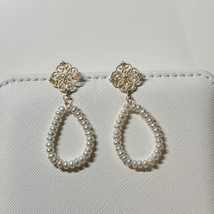 Christmas Gift, Golden Vintage Style Teardrop Pearl Earrings, Golden Dainty Teardrop Earrings, Everyday Earrings, Bridal Teardrop Earrings