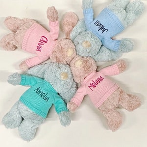 Medium Bunny With Jellycat Jumper Monogrammed Bunny JellycatLike Bunny Pesonalised Toy Baby Teddy Name Embroidered Pink Bunny New born Gift