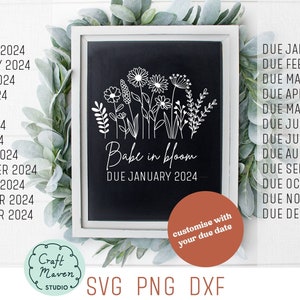 Svg bébé en fleur, bébé en fleur, faire-part de grossesse Svg, Svg de baby shower, Svg enceinte, date d'accouchement svg, svg grossesse florale, png