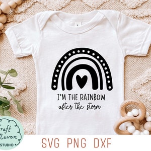 Je suis l'arc-en-ciel après la tempête svg, svg bébé arc-en-ciel, grenouillère svg, svg body bébé, faire-part de naissance arc-en-ciel svg, png, dxf