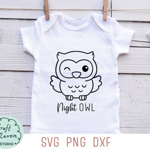 Hibou de nuit, grenouillère mignon bébé svg, chouette chouette svg, svg bébé animal, grenouillère bébé svg, svg grenouillère bébé garçon, svg bébé garçon
