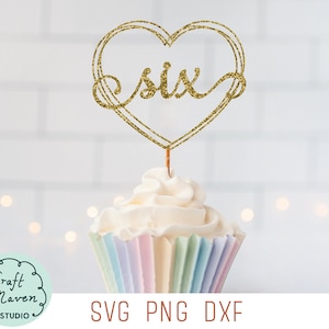 Zesde verjaardag cupcake topper svg, zes taart topper svg, zesde cupcake topper svg, 6e verjaardag cupcake topper svg, 6 taart topper svg, dxf