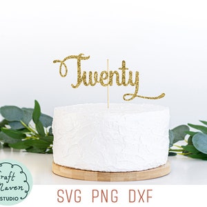 Vinte topper de bolo svg, topper de bolo de vigésimo aniversário SVG, 20º aniversário Svg, 20 svg, arquivo de corte de feliz aniversário, topper de bolo simples Svg, png