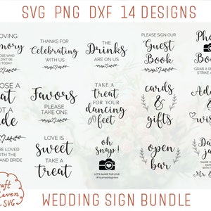 Wedding Sign Bundle SVG, Wedding Sign SVG, Kies een stoel niet een kant svg, Kaarten en geschenken svg, Open Bar svg, Bruiloft gunsten svg, png, dxf