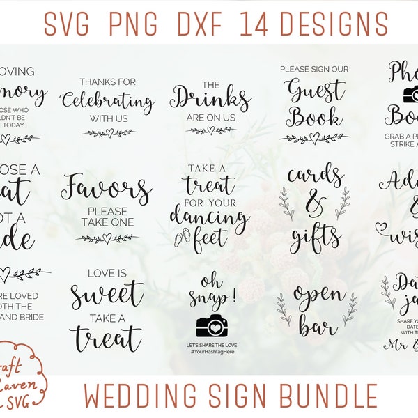 Wedding Sign Bundle SVG, Wedding Sign SVG, Choose a seat not a side svg, Cards and gifts svg, Open Bar svg, Wedding favors svg, png, dxf