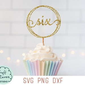 Zesde verjaardag cupcake topper svg, zes taart topper svg, zesde cupcake topper svg, 6e verjaardag cupcake topper svg, 6 taart topper svg, dxf