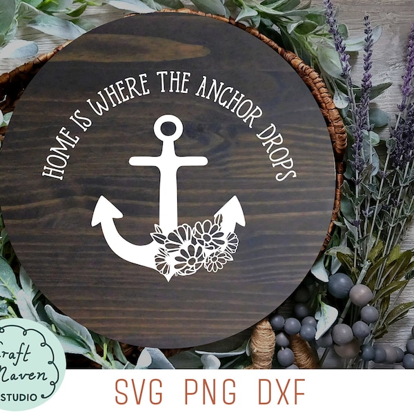 Home is where the anchor drops Svg, Beach House Svg, Nautical Svg, Houseboat Svg, Home Sweet Home Svg, Boat Svg, Seaside Svg, Anchor Png