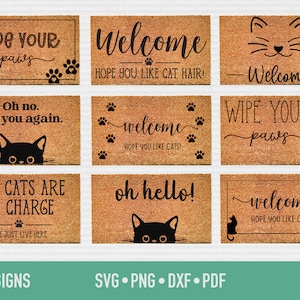 Paquet de SVG de tapis de bienvenue de chat, espérons que vous aimez les chats svg, svg de paillasson de chat, svg de paillasson de chat, svg de paillasson de porte drôle, svg de dame de chat fou, svg de paillasson