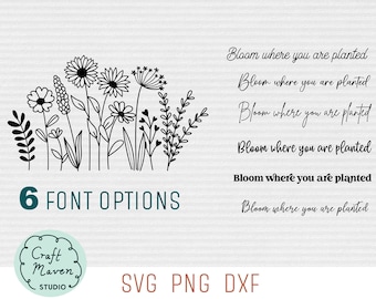 Wildflower Quote SVG Bundle, Floral Design Cut Files (svg, png, dxf)