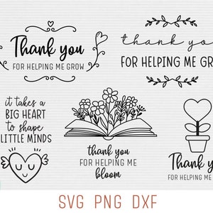 Enseignant Merci SVG Bundle, Merci de m’avoir aidé à grandir SVG, Cadeau de l’enseignant SVG, Cadeau de l’enseignant de fin d’année SVG, Merci SVG, Png, Dxf