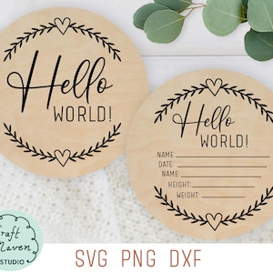 Geburts-Statistiken SVG, Hallo Welt SVG, Floral Baby Ankündigung, Mädchen Strampler svg, Neugeborene Zeichen svg, Herzkranz svg, Neugeborenen Overlays png, dxf