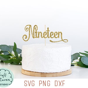 Neunzehn Cake Topper svg, 19. Geburtstag SVG, 19. Geburtstag Svg, 19 svg, Teenager Geburtstag Plotterdatei, Simple cake topper Svg