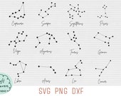 Zodiac Constellation SVG Bundle, Horoscope PNG Clipart (Digital Files)