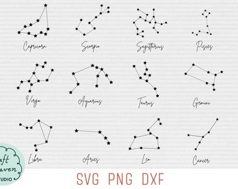 Zodiac Constellation SVG Bundle, Horoscope PNG Clipart (Digital Files)