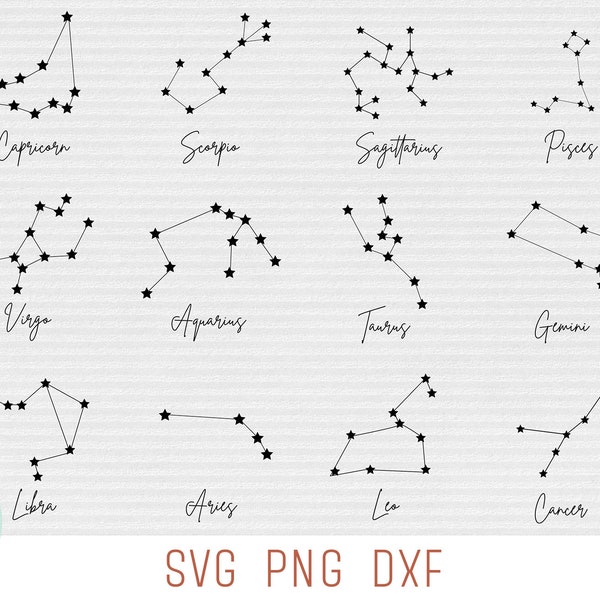 Astrology SVG, Zodiac constellation SVG bundle, Horoscope svg cricut files, Zodiac signs PNG clipart, space svg, Taurus Capricorn Libra svg