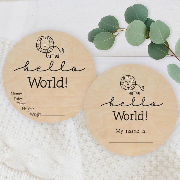 Hello world svg, Round baby announcement svg, Newborn announcement sign svg, Birth announcement sign svg, lion cub svg, cut files for cricut