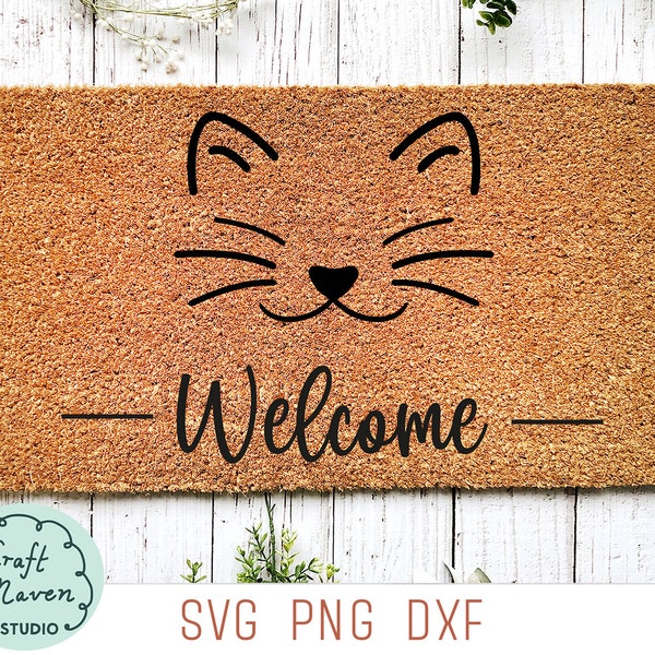 Cat Welcome Mat SVG, Front Door Mat SVG, Welcome Mat PNG, Welcome Sign Svg, Cat lover Svg, Cat cut file, Cat home sign, Doormat Cat, Dxf