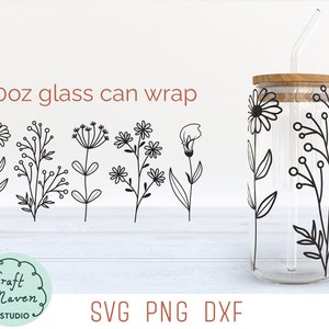 Wildflower Libbey Glass Svg, 20oz glas kan wrap Svg, Floral Libbey Glass Svg, bloemen Libbey Svg, 20oz Tumbler Wrap Svg, png, dxf, gesneden bestand