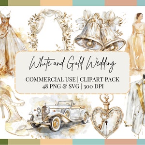 Acuarela boda clipart oro blanco clipart boda svg novia novio png coche de boda blanco png vestido de novia clipart oro champán