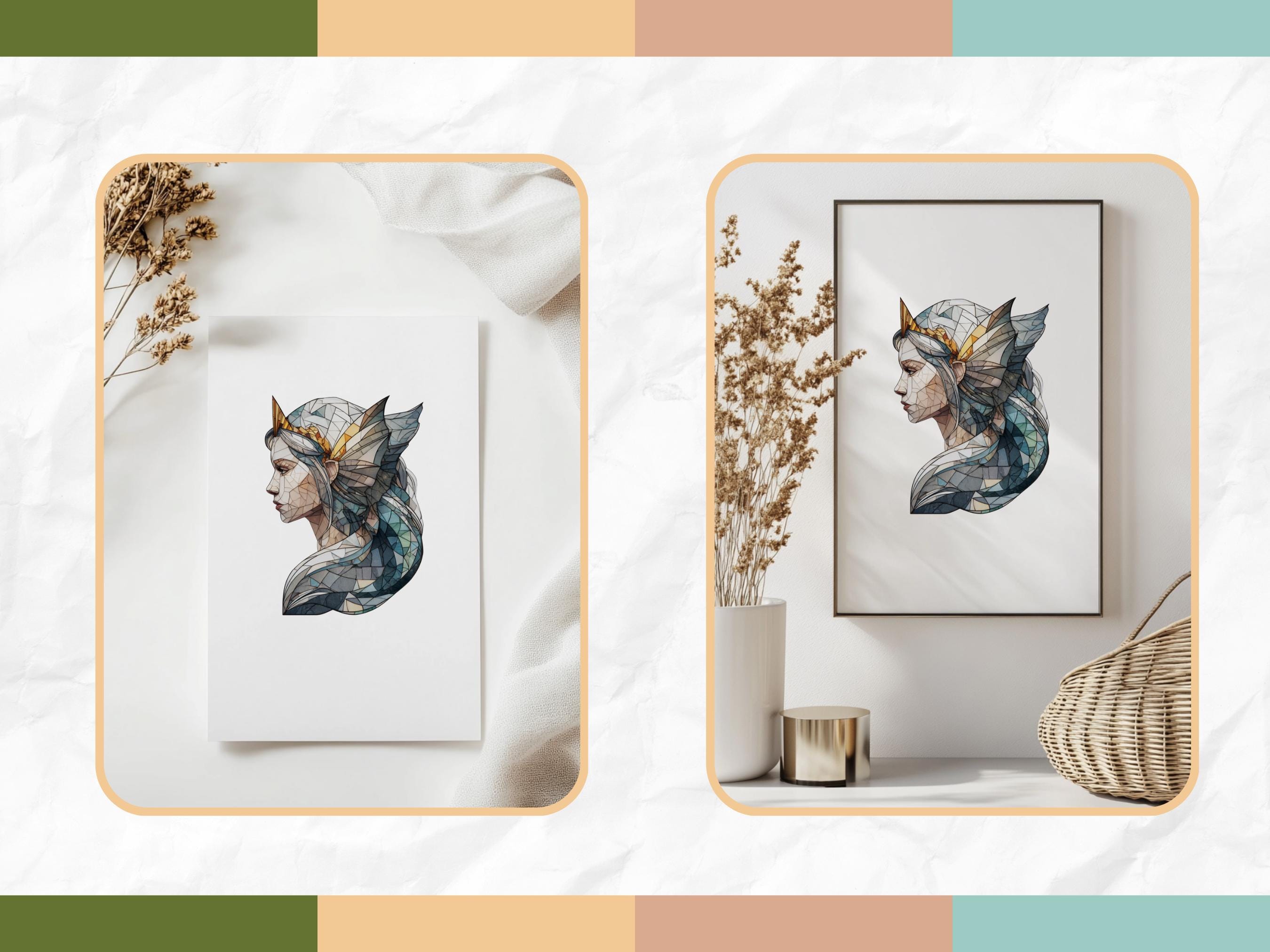 Stained Glass Mermaid PNG Nautical Clipart Ocean Goddess Sublimation ...