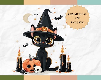 Black Witchy Cat Clipart png witch cat clipart halloween png svg black cat witch halloween theme clipart png tshirt design halloween png