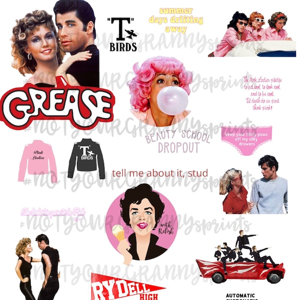 Grease High Resolution png Printed on waterslide paper