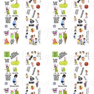 Bob's Burgers printed pen wraps on waterslide paper