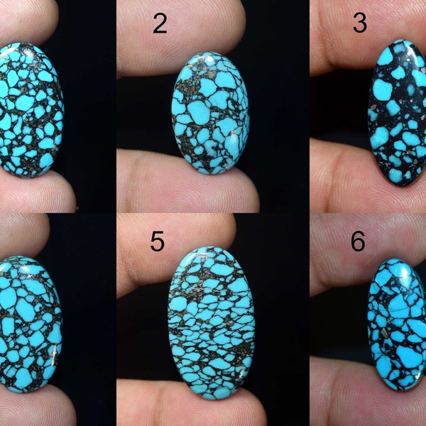 Cabochon toile d'araignée Kingman AZ turquoise, cabochons toile d'araignée Kingman turquoise, toile d'araignée naturelle Bissbee turquoise LIZ115