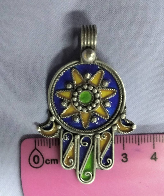 Broche Ancienne Hamsa En Argent – Main De Fatma, Ethnique, Rare, Grande Taille, Occasion
