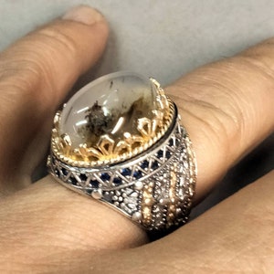 Yemeni oval ring aqeeq natural beautiful agate Sulemani jewelry man ring in sterling silver 925 and bronze, gift for man.