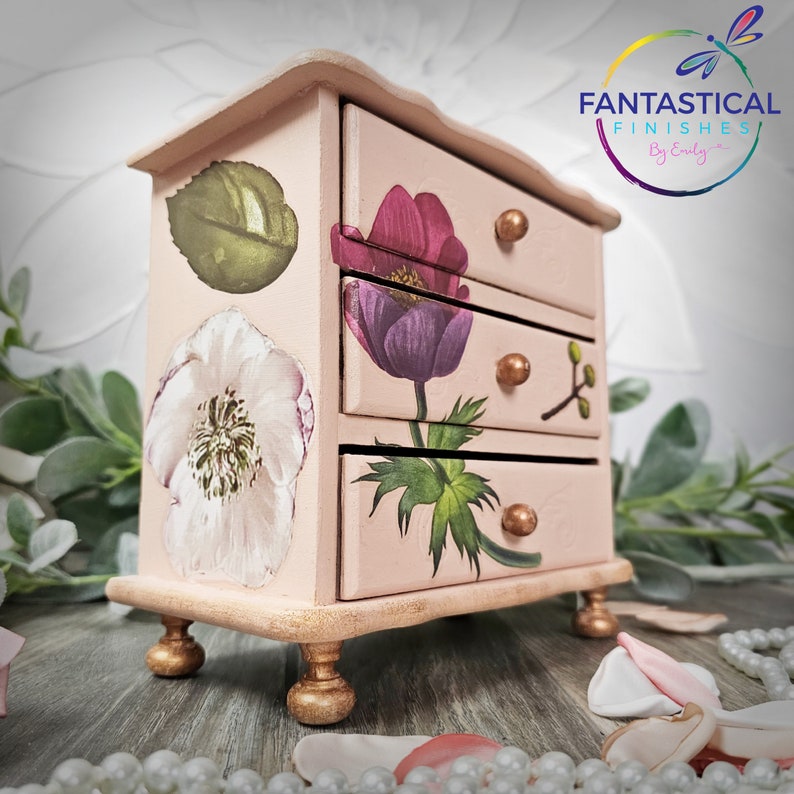 Pink Painted Jewelry Box Music Box Hand Painted Floral Box Vintage ...