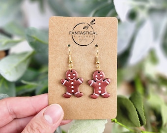Gingerbread Man Dangle Earrings | Holiday Polymer Clay Earrings