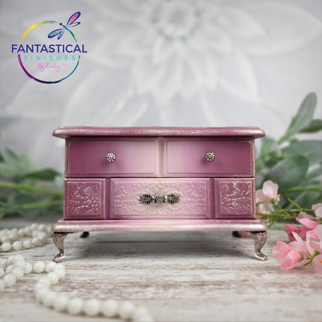 Pink Hand Painted Jewelry Box: Upcycled Vintage Jewelry Box With Lace ...