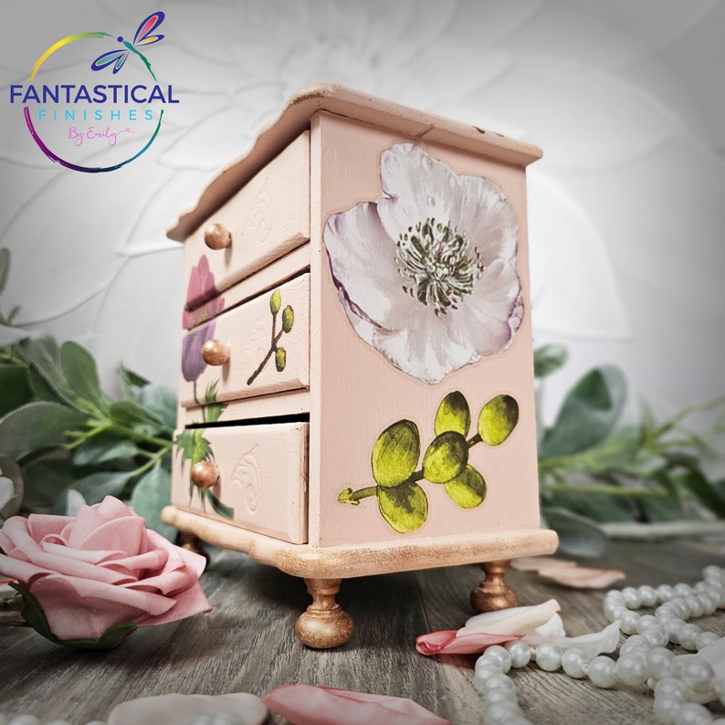 Pink Painted Jewelry Box Music Box Hand Painted Floral Box Vintage ...