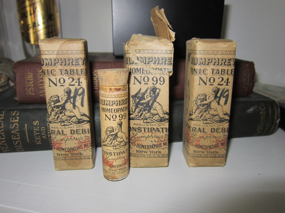 NOS Set of 3 HUMPHREYS Homeopathic Remedies Apothecary Pharmacy Bottles