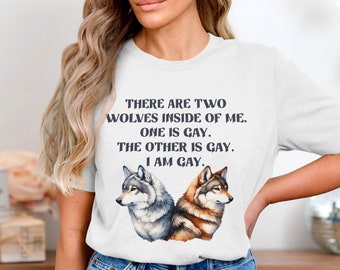 Funny Gay Pride Wolves Graphic Tee, Humorous LGBTQ+ T-Shirt, Cute Wolf Pack Design, Pride Month Apparel, LGBT Community