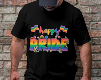 Happy Pride Rainbow T-Shirt, LGBTQ+ Shirt, Cute Rainbow Letters Tee, Pride T-Shirt, Pride Flag Shirt, Love is Love Tee
