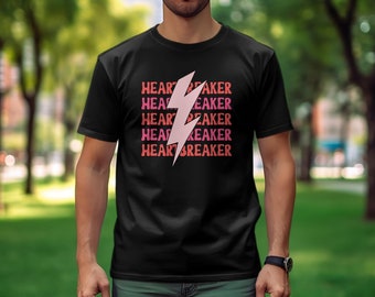 Retro Heartbreaker Lightning Bolt Graphic Tee, Vintage Style Aesthetic T-Shirt, Casual Unisex Shirt